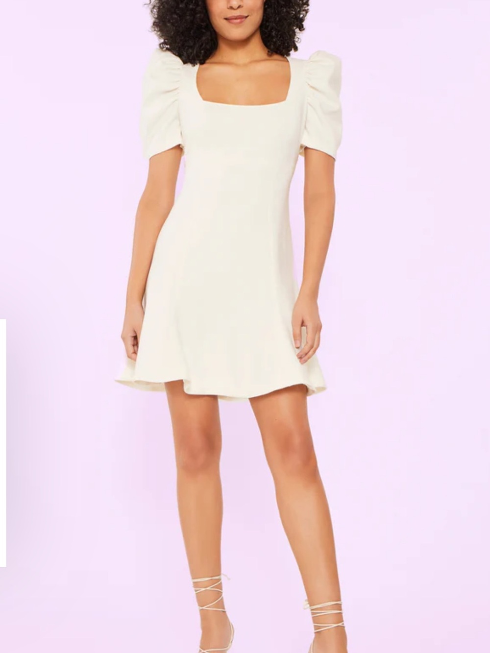 Likely Cream Square-Neck Puff Sleeve Mini Dress